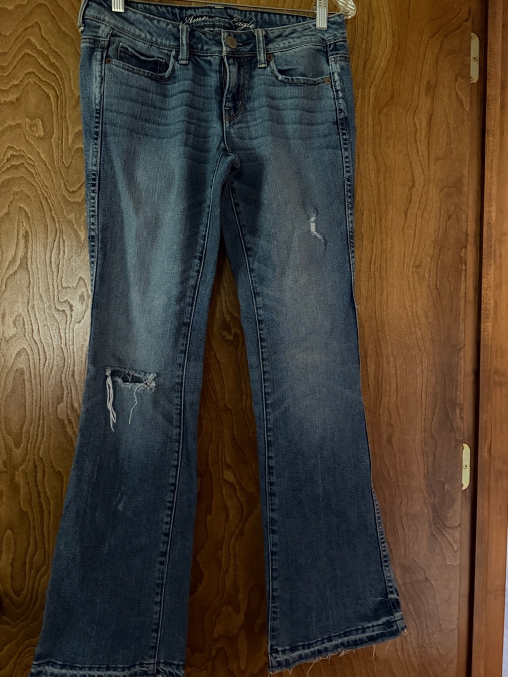 American Eagle Outfitters Distressed Dark Blue Flare Jeans
